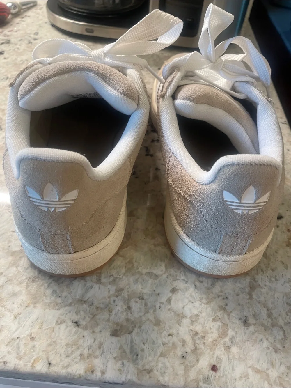 adidas Beige Suede Low-Top Sneakers with White Accents